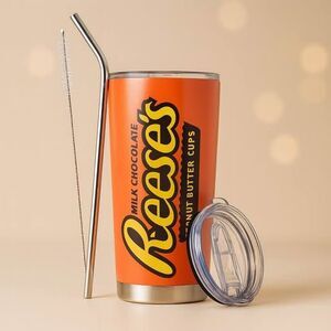 NEW Reese’s Stainless Steel Dual Wall Vacuum Tumbler W/ Straw & Cleaning Brush